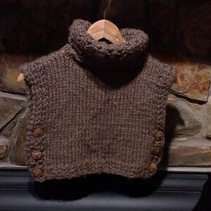 Unique Hand Knit CropTop Turtle Neck Hand Crafted Love Functional Wooden Buttons